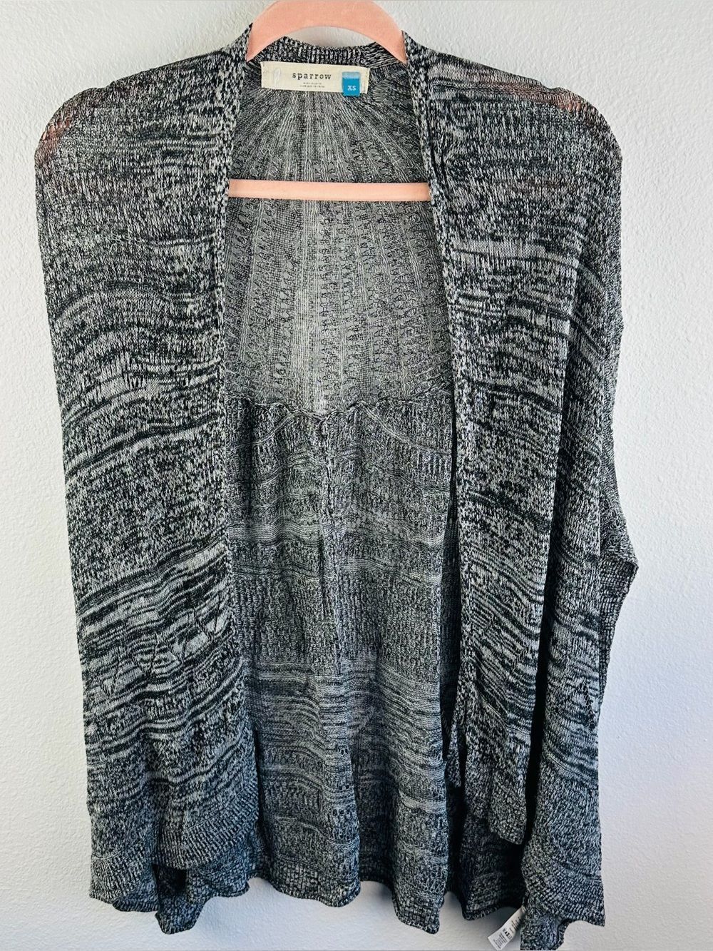 Sparrow Black Gray Marled Linen Blend Open Front Cardigan Size XS Oversized